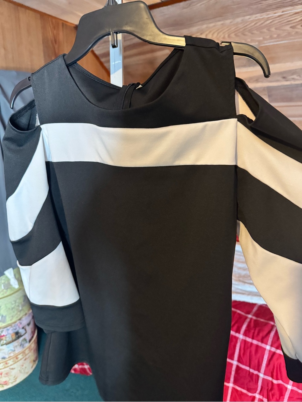 Black White Colorblock Angel Sleeve Top Dress Size M Chic - Picture 2 of 2